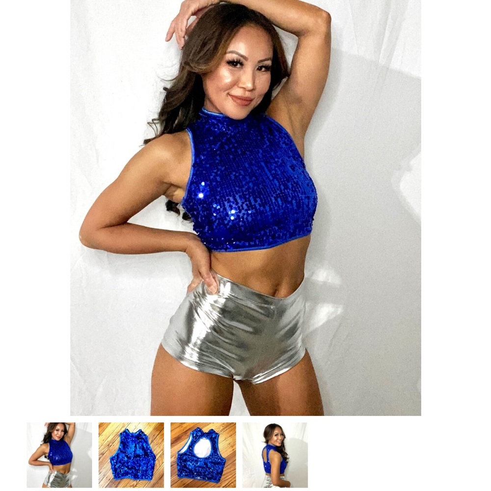 Electric blue sequins dance top small